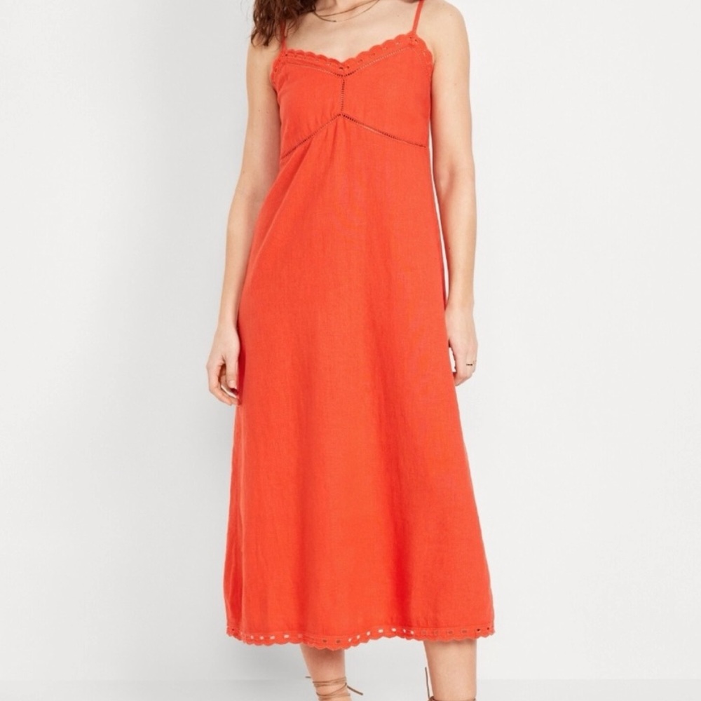 Old Navy Linen Blend Eyelet Trim Midi Dress in medium